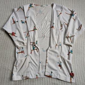 VTG 90s Axis Women's Large Exercising People Pattern Art Open Front Sweater